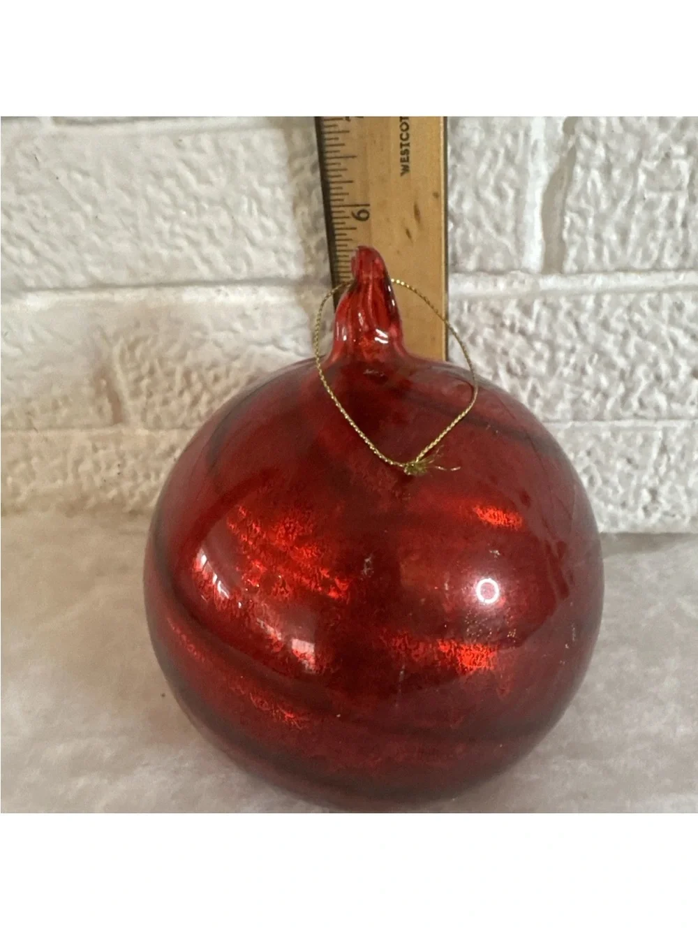 Glass Christmas WITCH BALL Ornament Red Swirl Spiral Design 4